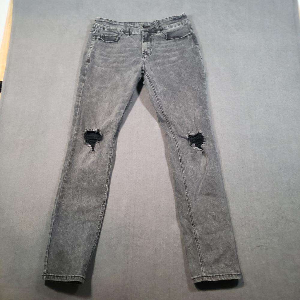 HT Denim Skinny Jeans Mens 30x32 Black Distressed Ripped Knee Faded Wash